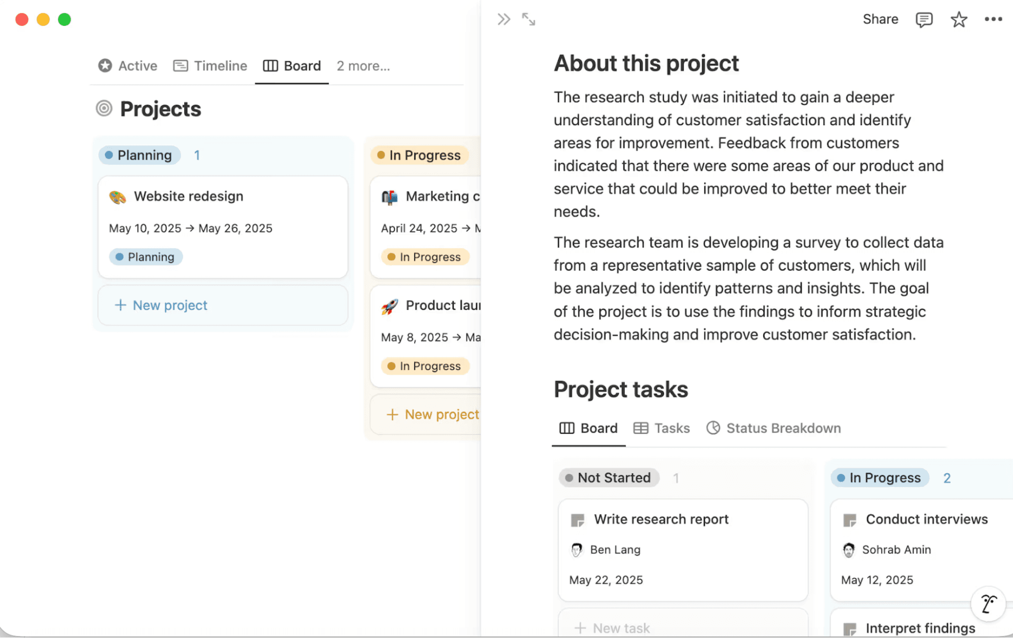 Project databases in Notion help teams document important project details.