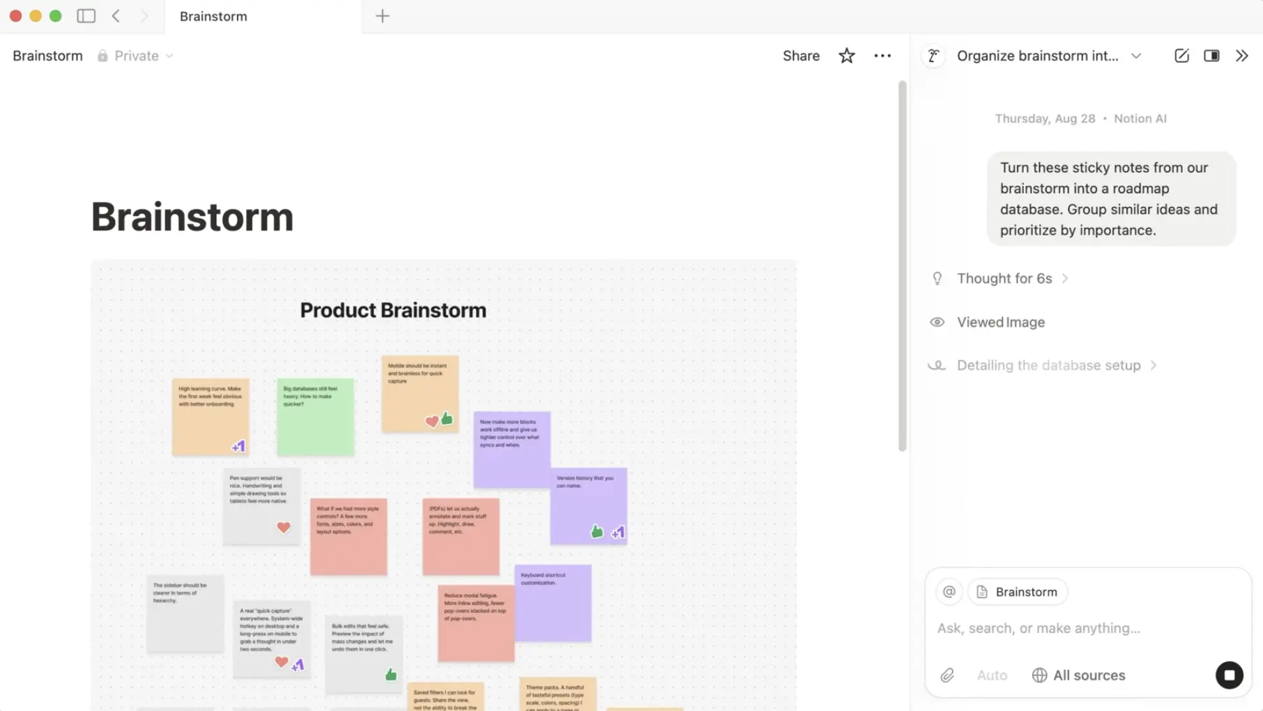 Notion AI is turning product brainstorm sticky notes into a roadmap database
