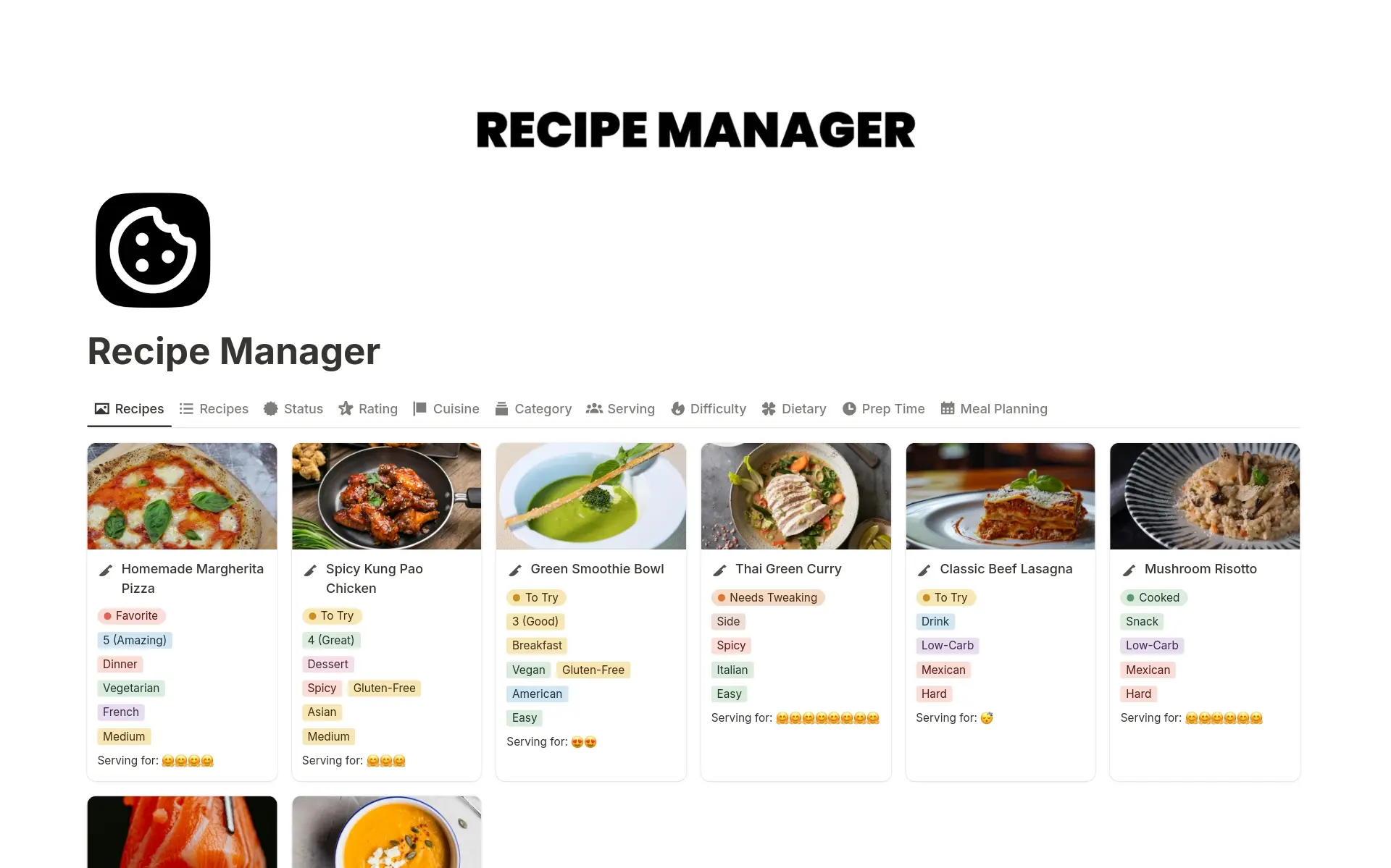 Screenshot of Your recipe box collection by Notion